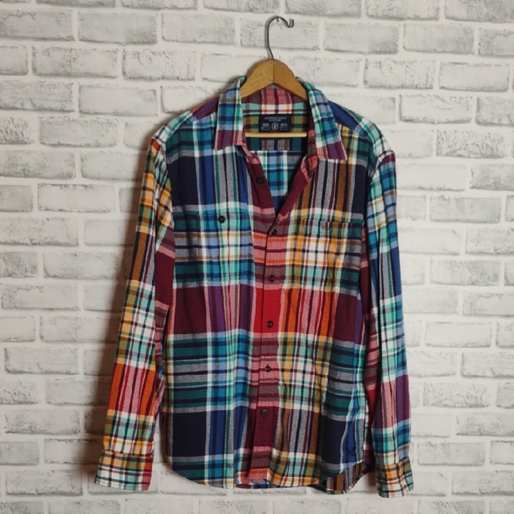 American Eagle Outfitters Colorful Plaid Button Down Shirt